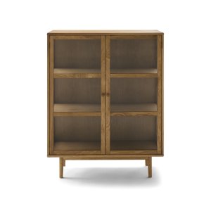 Svendborg Lavt vitrineskab, m. 2 l�ger og 2 hylder - glas og natur egetr�sfin�r og egetr�