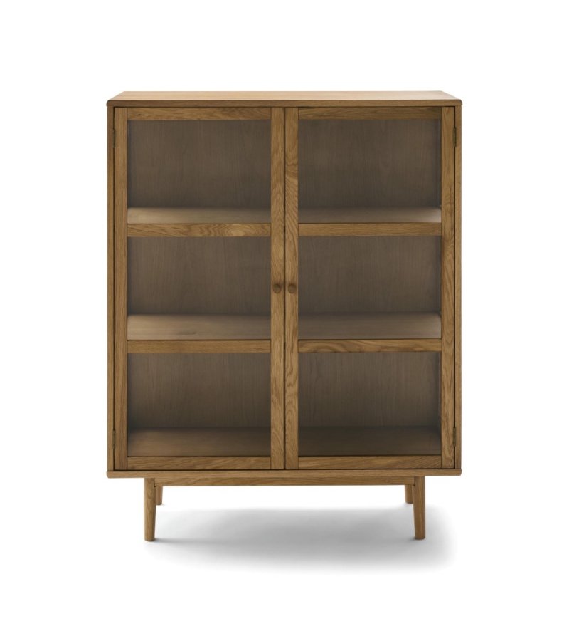 Svendborg Lavt vitrineskab, m. 2 l�ger og 2 hylder - glas og natur egetr�sfin�r og egetr�