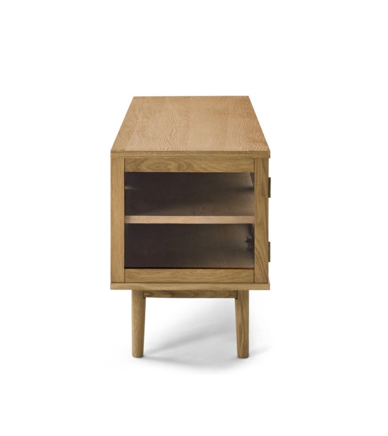 Svendborg TV-bord, m. 3 l�ger og 2 hylder - glas og natur egetr�sfin�r og egetr� (137x40)