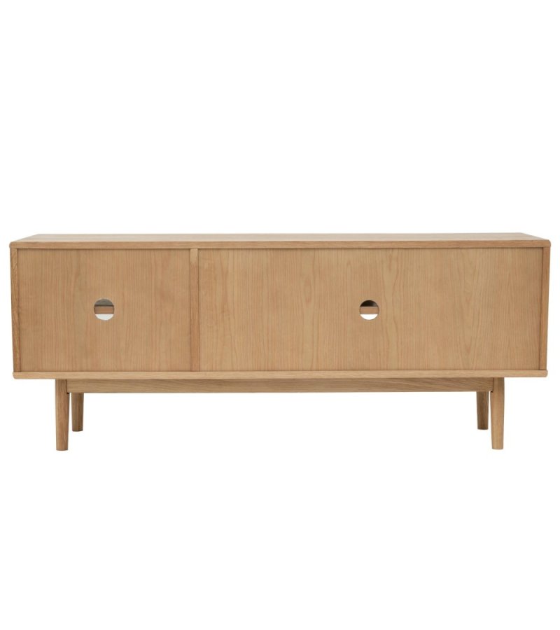 Svendborg TV-bord, m. 3 l�ger og 2 hylder - glas og natur egetr�sfin�r og egetr� (137x40)