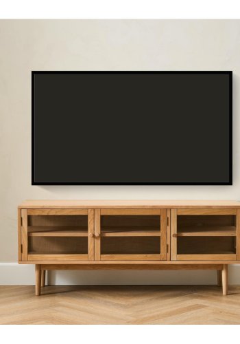 Svendborg TV-bord, m. 3 l�ger og 2 hylder - glas og natur egetr�sfin�r og egetr� (137x40)