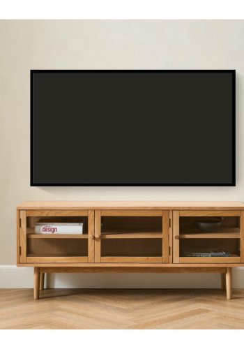 Svendborg TV-bord, m. 3 l�ger og 2 hylder - glas og natur egetr�sfin�r og egetr� (137x40)