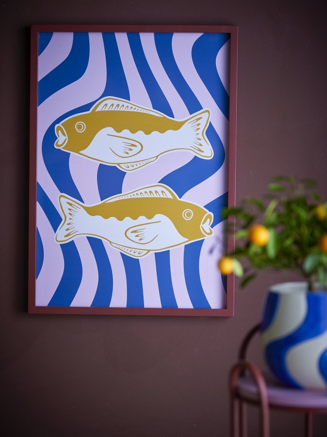 BLOOMINGVILLE Remy Illustration mit Rahmen, Rosa, Kiefer (L50xH70xB2,5 cm)