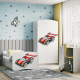 Babydreams Kinderkleiderschrank mit Rennauto, 2 Türen, 1 Schublade - Laminat weiß