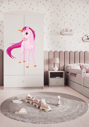 Babydreams garderobe for barn med enhjrning, m. 2 drer, 1 skuff - hvit laminat