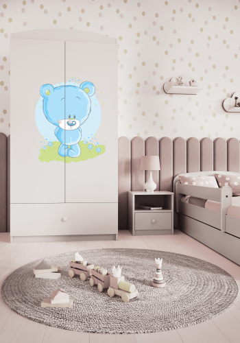 Babydreams garderobe for barn med bl bamse, m. 2 drer, 1 skuff - hvit laminat