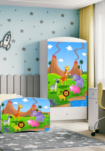 Babydreams Kleiderschrank für Kinder mit Safaritieren, m. 2 Türen, 1 Schublade - weißes Laminat