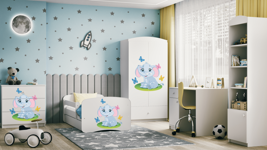 Babydreams garderobe for barn med elefant, m. 2 drer, 1 skuff - hvit laminat