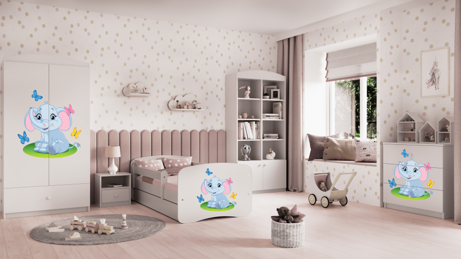 Babydreams garderobe for barn med elefant, m. 2 drer, 1 skuff - hvit laminat