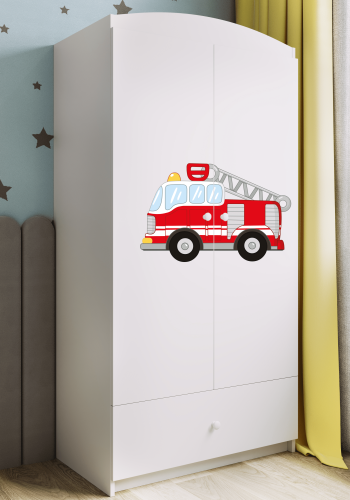 Babydreams garderobe for barn med brannbil, m. 2 drer, 1 skuff - hvit laminat