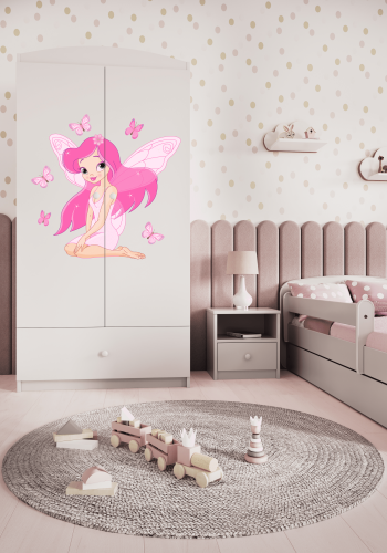 Babydreams Kleiderschrank für Kinder mit Fee mit Schmetterlingen, m. 2 Türen, 1 Schublade - weißes Laminat
