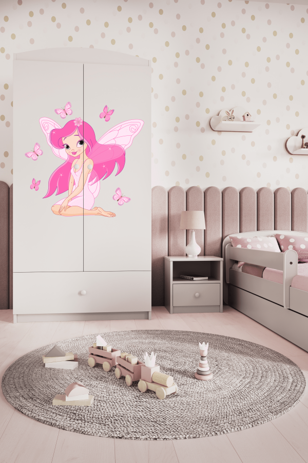 Babydreams Kleiderschrank für Kinder mit Fee mit Schmetterlingen, m. 2 Türen, 1 Schublade - weißes Laminat