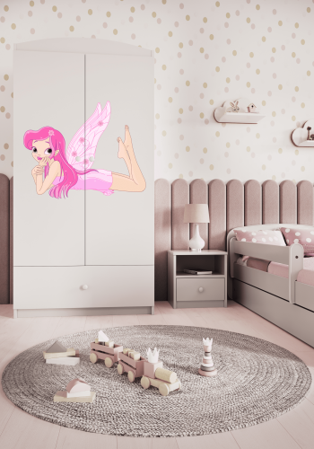 Babydreams garderobe for barn med fe med vinger, m. 2 drer, 1 skuff - hvit laminat