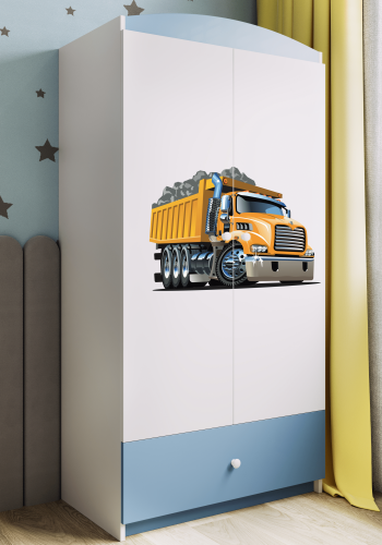 Babydreams garderobe for barn med lastebil, m. 2 drer, 1 skuff - hvit og bl laminat