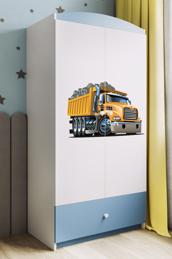 Babydreams garderobe for barn med lastebil, m. 2 drer, 1 skuff - hvit og bl laminat