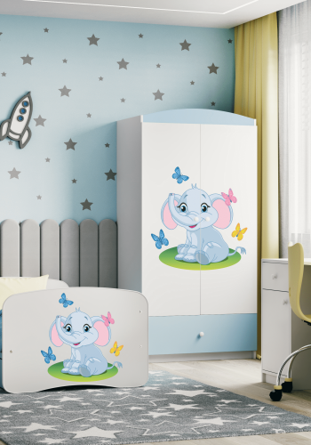 Babydreams garderobe for barn med elegant, m. 2 drer, 1 skuff - hvit og bl laminat