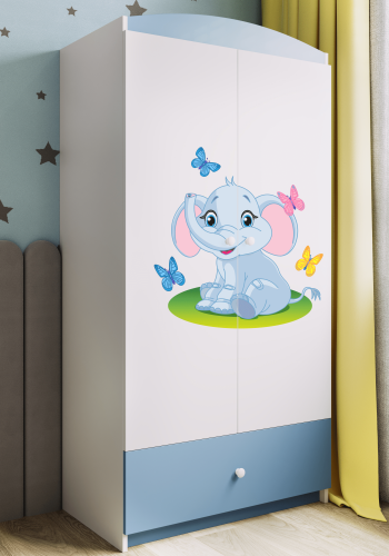 Babydreams garderobe for barn med elegant, m. 2 drer, 1 skuff - hvit og bl laminat