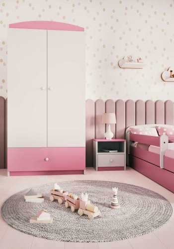 Babydreams Kleiderschrank, 2 Türen, 1 Schublade - weiß und rosa Laminat