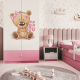 Babydreams garderobe for barn m. bamse m. blomster, m. 2 drer, 1 skuff - hvit/rosa laminat
