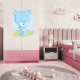 Babydreams garderobe for barn med bl bamse, m. 2 drer, 1 skuff - hvit og rosa laminat
