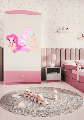 Babydreams garderobe for barn med fe med vinger, m. 2 drer, 1 skuff - hvit og rosa laminat