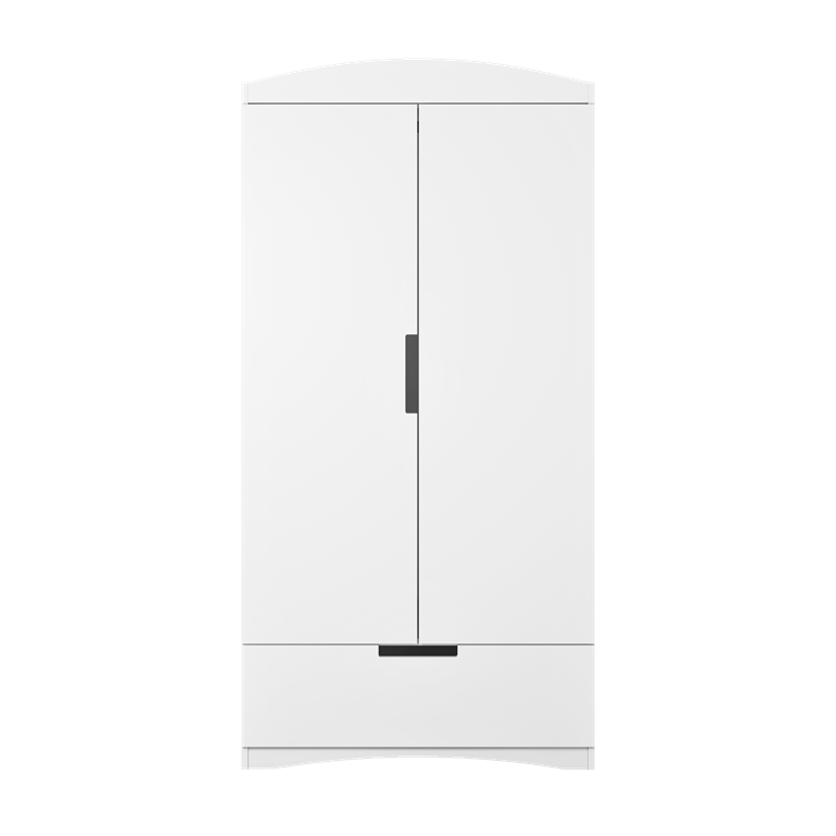 Classic garderobeskab til brn, m. 2 lger, 1 bjlestang og 1 skuffe - hvid laminat og MDF