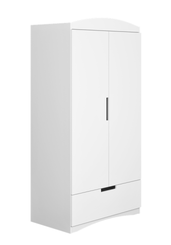 Classic garderobeskab til brn, m. 2 lger, 1 bjlestang og 1 skuffe - hvid laminat og MDF