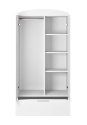 Classic garderobeskab til brn, m. 2 lger, 1 bjlestang og 1 skuffe - hvid laminat og MDF