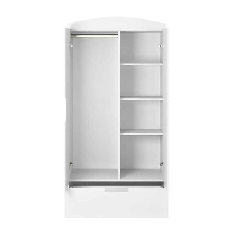 Classic garderobeskab til brn, m. 2 lger, 1 bjlestang og 1 skuffe - hvid laminat og MDF