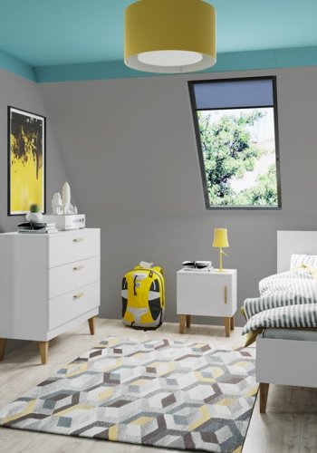 Kubi garderobe for barn, m. 2 drer, 1 hengestang og 5 hyller - hvit sponplate og eik