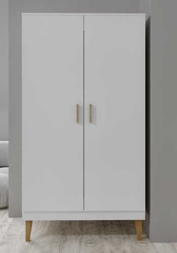 Kubi garderobe for barn, m. 2 drer, 1 hengestang og 5 hyller - hvit sponplate og eik