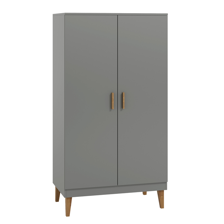 Kubi garderobe for barn, m. 2 drer, 1 hengestang og 5 hyller - gr sponplater og eik