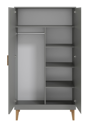 Kubi garderobe for barn, m. 2 drer, 1 hengestang og 5 hyller - gr sponplater og eik