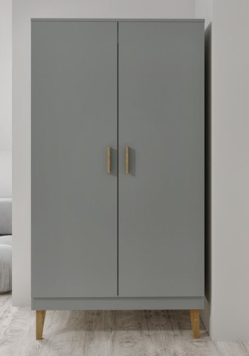 Kubi garderobe for barn, m. 2 drer, 1 hengestang og 5 hyller - gr sponplater og eik