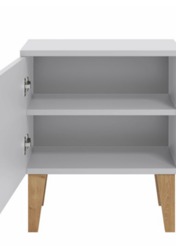 Kubi nattbord for barn, m. 1 dr og 1 hylle - hvit sponplate og eik (50x34)