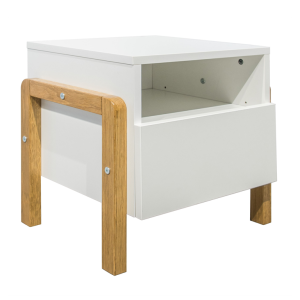 Victor sängbord för barn, med 1 dörr och 1 fack - vit laminat och naturfärgad ek (46x40)