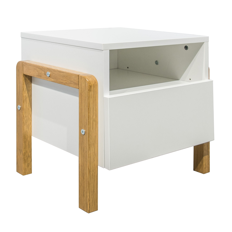 Victor nattbord for barn, m. 1 dr og 1 rom - hvit laminat og naturlig eik (46x40)