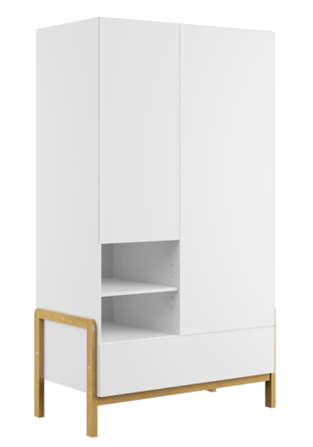 Victor garderobe for barn, m. 2 drer, 1 hengestang og 1 skuff - hvit laminat og eik