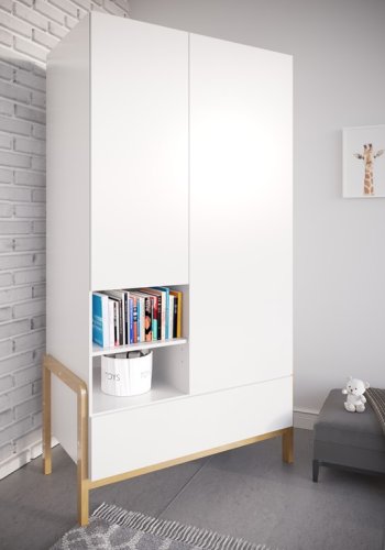 Victor garderobe for barn, m. 2 drer, 1 hengestang og 1 skuff - hvit laminat og eik