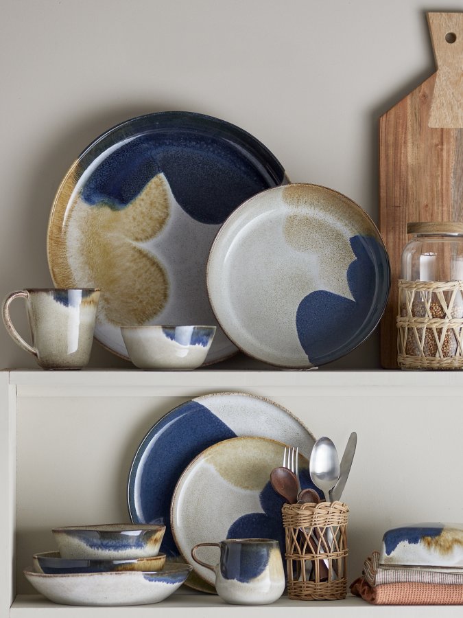 BLOOMINGVILLE Jules Frukostset, Gr, Stengods (C:D9xH8/B:D15.5xH8.5/P:D22xH2, Set med 4x3 delar)