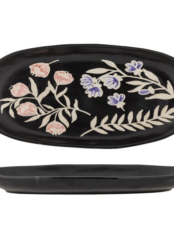 BLOOMINGVILLE Amberly Serviertablett, Schwarz, Steingut (L41xH4xB19,5 cm)