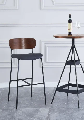 NORDLYS Tablincoln barstol, med rygg og fotsttte - stoff, ask og svart metall