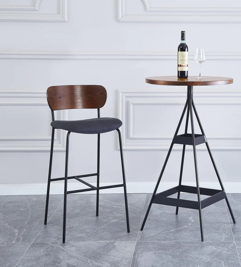 NORDLYS Tablincoln barstol, med rygg og fotsttte - stoff, ask og svart metall