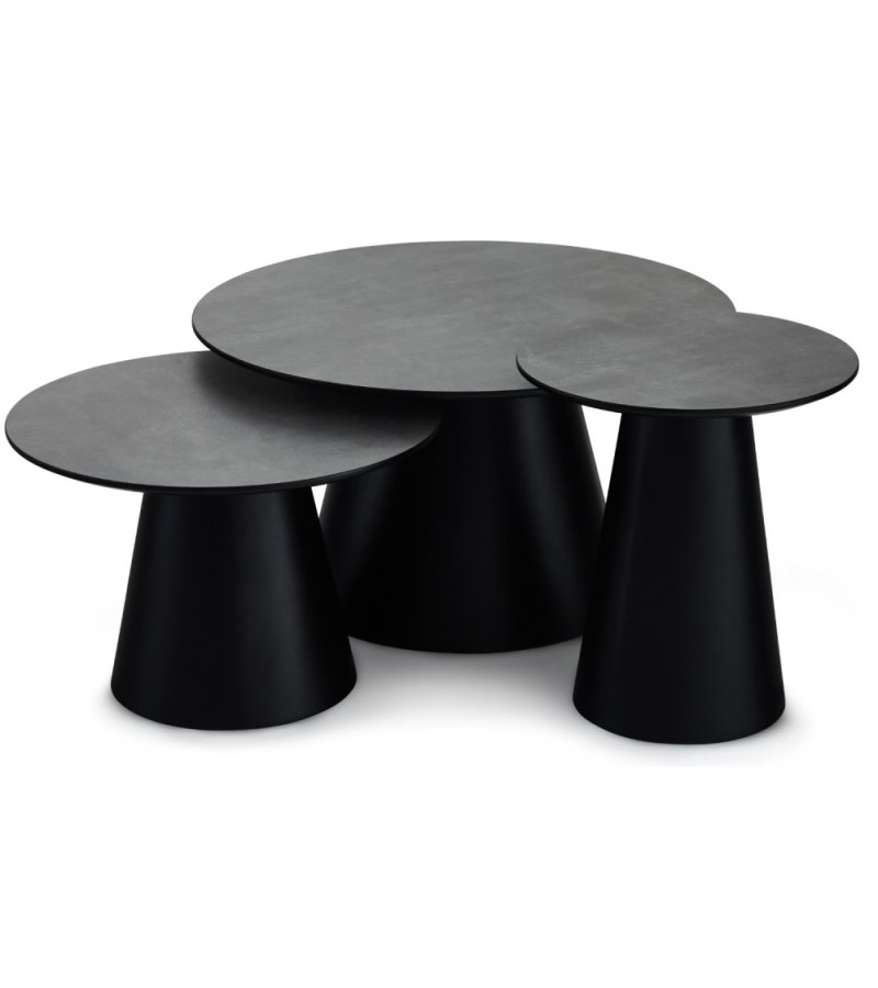 Tango sofabord, rund - antracitgr marmorlook melamin og sort finér (45)
