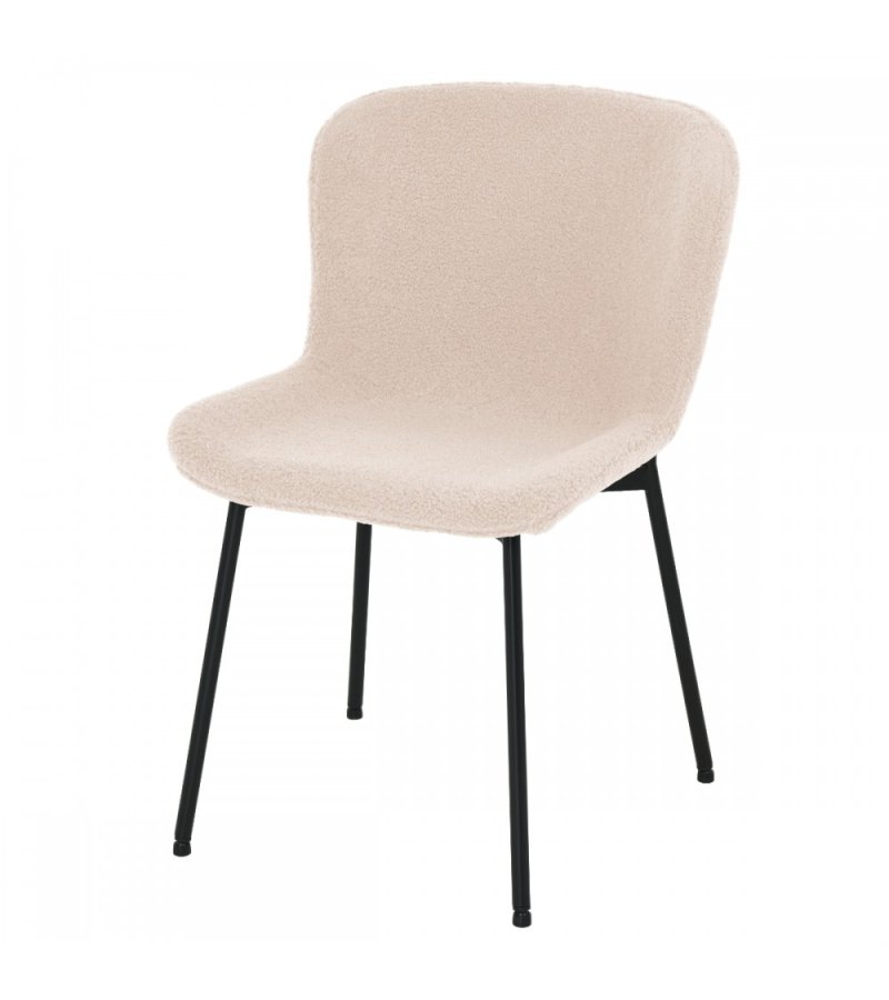Teddy spisebordsstol - beige bouclé stof og sort metal