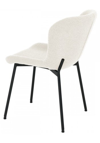 Teddy spisebordsstol - hvid bouclé stof og sort metal