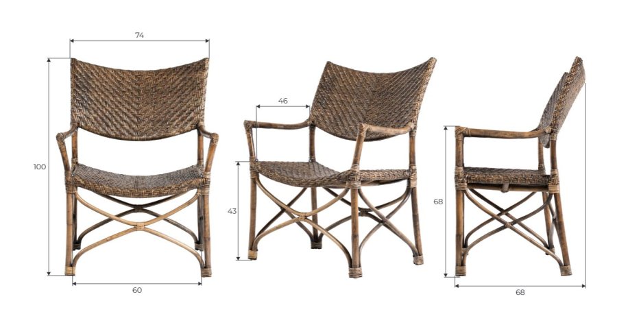 NOVASOLO Wickerworks Squire spisestol - flettet rotting med armlener