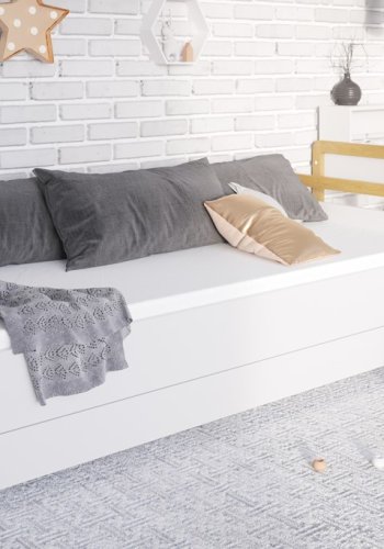 Victor sovesofa, inkl. lamellbunn og skuff, uten madrass - hvit laminat og naturlig eik (180x80)