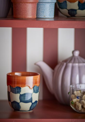 BLOOMINGVILLE Check Tasse, Blau, Steingut (T9xH10 cm, 4er Set)