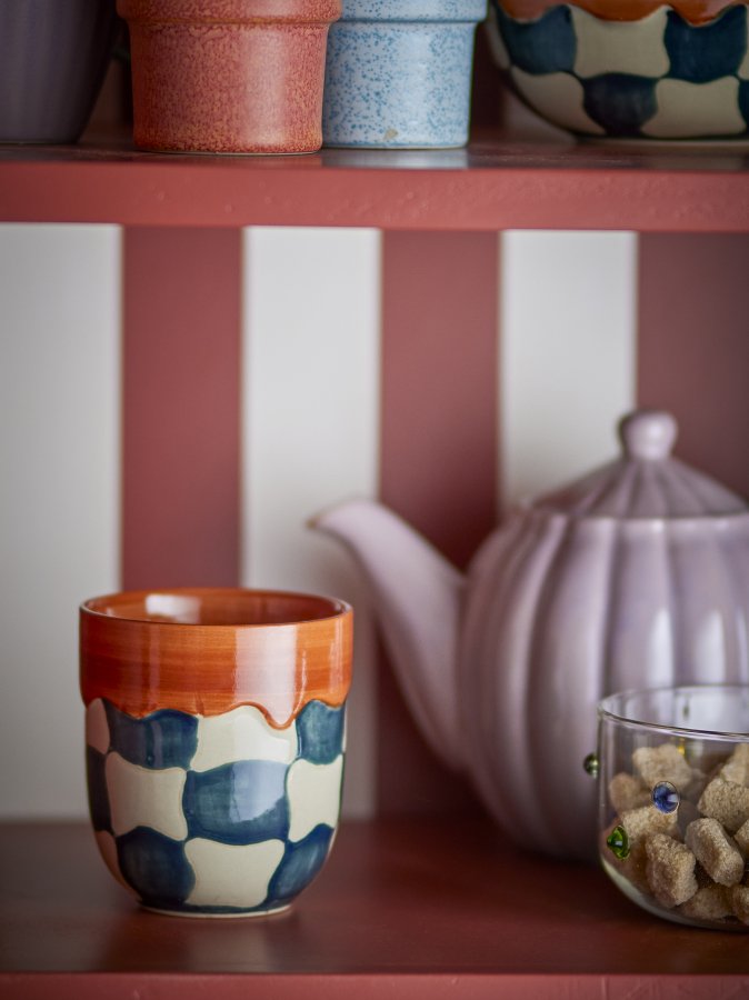 BLOOMINGVILLE Check Tasse, Blau, Steingut (T9xH10 cm, 4er Set)